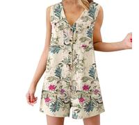 Jumpsuits for Women, Playsuits Uk Muslim Floral Print Loose Fit Beach (Red XXL)