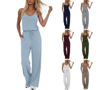 Jumpsuits for Women UK Cami Playsuits with Pockets Ladies Adjustable Strap Jumpsuit V Neck Sleeveless Baggy Overall Casual Plain Dungarees Comfy Drawstring Waist Wide Leg Pants Romper Lounge Bodysuit