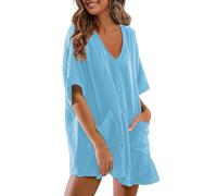 Jumpsuits for Women UK Clearance Solid Oversized Short Sleeve V Neck Summer Casual Rompers Ladies Elegant Baggy Lounge Holiday Beach Dungarees Loose Comfy Wide Leg Playsuits with Pockets
