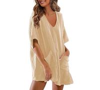 Jumpsuits for Women UK Clearance Solid Oversized Short Sleeve V Neck Summer Casual Rompers Ladies Elegant Baggy Lounge Holiday Beach Dungarees Loose Comfy Wide Leg Playsuits with Pockets