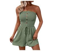 Jumpsuits for Women UK Elegant Bandeau Rompers Sleeveless Solid Colour Simple Overalls Elestic High Waist Playsuits Ladies Summer Wide Leg Shorts Adjustable Jumpsuit 1 Piece Beach Holiday Coverups