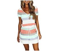 Jumpsuits for Women Uk Elegant - Summer Striped Casual Strappy Short Sleeved Shorts (XXL)