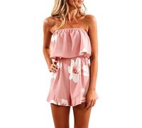 Jumpsuits For Women UK Floral Printed Top Sleeveless Bandeau Romper High Waist Playsuits Casual Ladies ShortsWide Leg Short Ladies Elegant Overalls Womens Jumpsuits Bohemian Summer Outfits