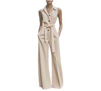 Jumpsuits for Women Uk Formal Casual Wide Leg Playsuits Summer Button Up Sleeveless Blazer Style Overalls One Piece Slim Fit Lapel Neck Jumpsuit Tie Front Work Office Dungarees with Pockets
