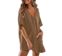 Jumpsuits for Women UK Sale Clearance Solid Oversized Short Sleeve V Neck Summer Casual Rompers Ladies Elegant Baggy Lounge Holiday Beach Dungarees Loose Comfy Wide Leg Playsuits with Pockets