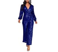 Jumpsuits for Women UK Sequin Long Sleeve Playsuits Trousers V Neck Cross Wrap One Piece Plan Tunic Rompers with Belt Loose Sparkly Elegant One Piece Overalls Party Club Wedding Casual Wear