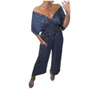 Jumpsuits for Women UK Short Sleeve HIgh Waist Playsuits Trousers Polka Dot Jumpsuit Cross V Neck One Piece Pants Smocked Tunic Rompers Loose Straight Leg Overalls Beach Holdiay Casual Wear