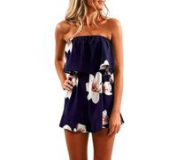 Jumpsuits for Women UK Sleeveless Floral Print Playsuits Elegant Bandeau Rompers Elestic High Waist Overalls Ladies Summer Wide Leg Shorts One Piece Beach Coverups Holiday Dungarees Dress