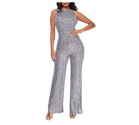 Jumpsuits for Women UK Slim Sequin Sleeveless Playsuits Trousers Plain Tunic Rompers Sparkly One Piece Pants Shining Overalls Elegant Sexy Coveralls Party Club Wedding Casual Outfit
