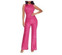 Jumpsuits for Women UK Slim Sequin Sleeveless Playsuits Trousers Plain Tunic Rompers Sparkly One Piece Pants Shining Overalls Elegant Sexy Coveralls Party Club Wedding Casual Outfit