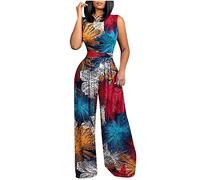 Jumpsuits for Women UK Warehouse Deals Clearance Floral Printed Sleeveless Jumpsuits Casual One Piece Playsuit Wide Leg Romper Overalls for Spring, Summer and Autumn