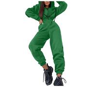 Jumpsuits for Women Under 15 Women's Two Piece Sets Casual Hoodie Zipper Drawstring Jacket Outerwear and Elastic Pencil Pants Fall Winter Tracksuit Leg Jumpsuit (Green, M)