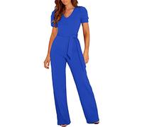 Jumpsuits for Women -Wide Leg Jumpsuit Uk Elegant V Neck Long Trouser Suit Romper (Blue XXL)