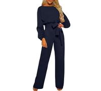 Jumpsuits Women Elegant Plain Long Sleeve Jumpsuits Casual Crew Neck Belted One Piece Playsuit Solid Color Summer Romper Overalls for Spring, Summer and Autumn Warehouse Deals Clearance