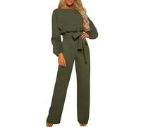 Jumpsuits Women Elegant Plain Long Sleeve Jumpsuits Casual Crew Neck Belted One Piece Playsuit Solid Color Summer Romper Overalls for Spring, Summer and Autumn Warehouse Deals Clearance
