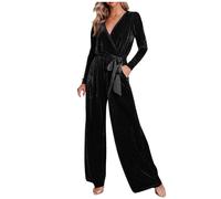 Jumpsuits Women Golden Velvet Dungarees Solid Elegant Long Sleeve Tunic with Belt Playsuits Summer Elastic Waist Wide Leg Trousers Sliming Thin Office Business Casual Jumpsuits with Pocket S-3XL Sale