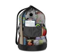 JUMRHFAN Extra Large Mesh Net Drawstring Ball Bag, Adjustable Shoulder Strap, Waterproof Storage Bag for Basketball, Football, Rugby Ball, Volleyball(Black)
