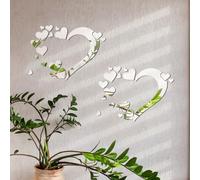 JUMRHFAN Mirror Wall Stickers, 3D Crystal Love Heart Acrylic DIY Art Wall Decals Home Living Room Bathroom TV Background Decor 18Pcs/2 Set(Silver)