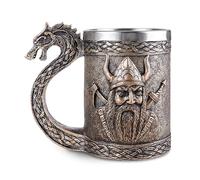 JUMRHFAN Viking Tankard 600 Ml Beer Mug with Handles Stainless Steel Mug Viking Gifts for Men Suitable for Party,Birthday, Father‘Day and Festivals (Style-1)