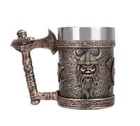JUMRHFAN Viking Tankard 600 Ml Beer Mug with Handles Stainless Steel Mug Viking Gifts for Men Suitable for Party,Birthday, Father‘Day and Festivals (Style-3)