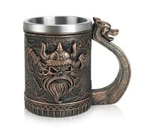 JUMRHFAN Viking Tankard 600 Ml Beer Mug with Handles Stainless Steel Mug Viking Gifts for Men Suitable for Party,Birthday, Father‘Day and Festivals (Style-2)