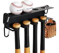 JUMRHFAN Wall Mount Baseball Storage Rack, Heavy Duty Metal Baseball Bat Holder Sports Equipment Organizer for Bat and Ball Display in Home or Baseball Stadium(Black)