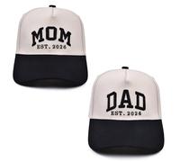Jumsky Mom and Dad Est 2026 Hat, Embroidered Adjustable Cotton New Parents Baseball Cap,New Mommy,Promoted to Daddy,Pregnancy Gift Beige