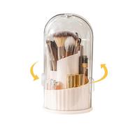 Jumuao 360 Rotating Cosmetic Make Up Organiser, Makeup Brush Holder, Cosmetic Organiser with Lid, Storage Container with 6 Compartments, Suitable for Washrooms, Bathrooms, Dressing Tables (White)