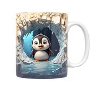 JUMUAO 3D Illusion Mug, Penguin Breaking Through Mug, Ceramic Coffee Mug, Tea Cup Ceramic 325 ml, Penguin Motif Gift Funny for Penguin Lovers (D)