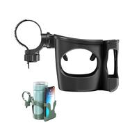 JUMUAO Drink Holder Pram Accessories for Bicycle Buggy, Universal Cup Holder, Bottle Holder, Baby Bottle, Drink and Coffee, Cup Holder with Mobile Phone Holder for Strollers, Mountain Bikes (Black)