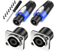 Jumwa 2Sets Speakon Adapter Plug and Socket Metal Panel Twist Lock Compatible with Neutrik Speakon NL4MP, NL4MPR, NL4FC, NL4FX, NLT4X, NL4 Series, NL2FC, Type5