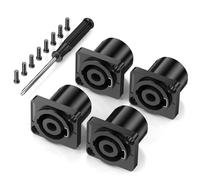 Jumwa 4Pack 4 Pole Speakon Panel Twist Lock Speaker Connector Socket Square Panel Jack Mount Compatible with Neutrik Speakon NL4MP, NL4MPR, NL4FC, NL4FX, NLT4X, NL4 Series, NL2FC, Type6