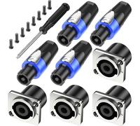 Jumwa 4Sets Speakon Adapter Plug and Socket Metal Panel Twist Lock With Screwdriver Compatible with Neutrik Speakon NL4MP, NL4MPR, NL4FC, NL4FX, NLT4X, NL4 Series, NL2FC, Type5