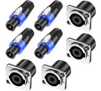 Jumwa 4Sets Speakon Adapter Speakon Connector Plug and Socket Metal Panel Twist Lock Compatible with Neutrik Speakon NL4MP, NL4MPR, NL4FC, NL4FX, NLT4X, NL4 Series, NL2FC, Type5