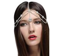 Jumwrit Bohemian Teardrop Headpiece Dainty Crystal Head Chain Floral Forehead Chain Layered Rhinestone Headpiece Bridal Head Chain Wedding Hair Accessories for Women and Girls（Rose Gold）