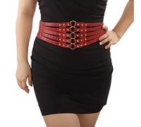 Jumwrit Pu Leather Wide Waist Belt Layered Hollow Out Rivets Cinch Belt Fashion Dress Tied Corset Elastic Stretch Wrap Around Waistband for Women(Red), Red, One Size