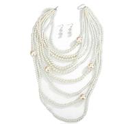 Jumwrit Vintage 1920s Pearl Necklace Layered Big Round Pearl Choker Long Necklace Statement Multi Strand Pearl Necklace Chunky Faux Pearl Costume Jewelry for Women and Girls(Off White)