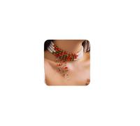 Jumwrit Vintage Layered Pearl Choker Necklace Dainty Chunky Chain Multi Strand Pearl Beaded Necklace Colorful Rhinestone Tassel 4 Tier Halloween Vampire Necklace Statement Accessories for Women