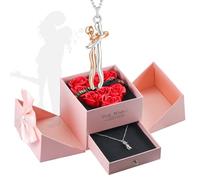 JUN-ELECTRON Gifts for Him Her Boyfriend Girlfriend, Preserved Real Roses with Couple Hug Necklace, Wedding Anniversary Birthday Gift for Women, Romantic Valentine's Day to Mother Couples Wife