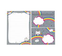 JuNa-Expe rten Unicorn & Cat Letter Paper Set for Girls - A5 Lined Letter Pad with 25 Sheets + 15 Envelopes, Cute Unicorn Design Letter Papers, Invitations