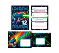 JuNa-Experten 8 Invitation Cards Including 8 Envelopes 12th Children's Birthday Laser Day Boy Girl Children Invitation Twelfth Birthday Laser Day Birthday Invitations Boys Birthday Girls Birthday