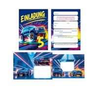 JuNa-Experten 8 Invitation Cards with 8 Envelopes for 5th Children's Birthday Boy Kids Car Monster Truck Cool Colourful Invitations Fifth Birthday Invitations Kids