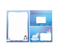JuNa-Experten Writing Paper Set Letter Pad with Envelope for Kids - Penguin Animals Motif - A5 Pad with 25 Sheets + 15 Envelopes - Classic Style - White