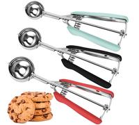 JUNADAEL J Cookie Scoop Set, Cookie Scoops for Baking Set of 3, Cookie Dough Scoop, 1 Tablespoon/ 2 Tablespoon/ 3 Tablespoon, Red/Black/Mint Handle, For Cookie Cupcake Muffin Ice Cream Truffles