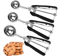 JUNADAEL J Cookie Scoop Set, Cookie Scoops for Baking Set of 3, Cookie Dough Scoop, 1 Tablespoon/ 2 Tablespoon/ 3 Tablespoon, Black Handle, For Cookie, Cupcake, Muffin, Ice Cream,Truffles