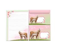 Junapack Stationery Set for Girls with Horse & Foal, A5 Lined Paper Pad, 25 Sheets & 15 Envelopes (C6 Size)