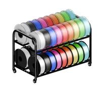 Junarsoez 2-Tier 3D Filament Storage Rack, 360° Rolling Cart for 3D Printer Filament Storage Holds 36 Printing Spools, Adjustable Filaments Organzied for 3D Printing Studio, Office Workshop