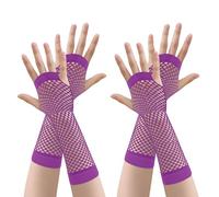 JUNART 2 Pairs of Long Fishnet Gloves, 4 Colours Stretchy Fingerless Mesh Gloves for Theme Parties,Performances,Cosplay,Costume Accessories(Purple)