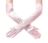JUNART 2 Pairs of Long Satin Gloves,Elegant Elbow Length Gloves for Opera Party, Wedding, Evening Dresses,Carnival Costume, Dance (Pink)