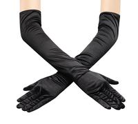 JUNART 2 Pairs of Long Satin Gloves,Elegant Elbow Length Gloves for Opera Party, Wedding, Evening Dresses,Carnival Costume, Dance (Black)